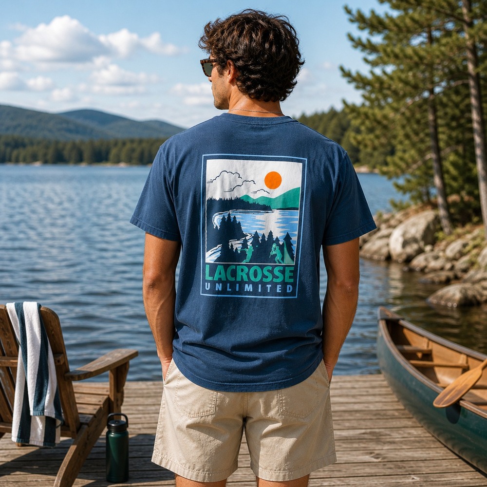 Lacrosse Unlimited Unltd Mens Large Blue Graphic T-Shirt Scenic Landscape Tee